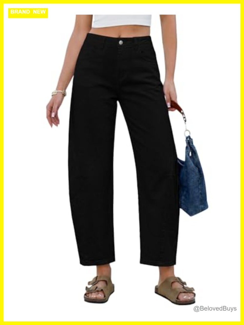 Wide Leg Barrel Jeans High Waisted Cropped Denim Pants